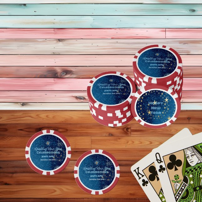 Blue Sparkling New Year Glitter Stars Floral Party Poker Chips (Blue Sparkling New Year Glitter Stars Floral Party Poker Chips)
