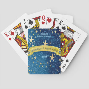 Blue Sparkling New Year Golden Dark Starry Night  Playing Cards