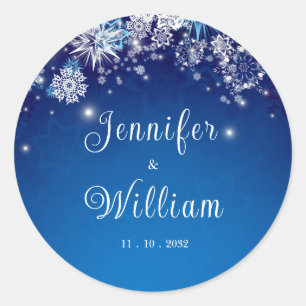 Blue Sparkling Winter Wonderland Wedding Classic Round Sticker