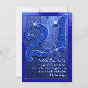 Blue Sparkly 21st Birthday Party Invitations