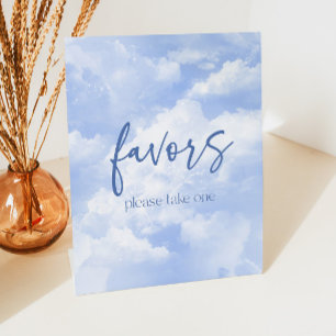 Blue Sparkly Clouds Party Favors Pedestal Sign