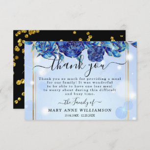 Blue Sparkly Elegant Funeral Food Thank You Card