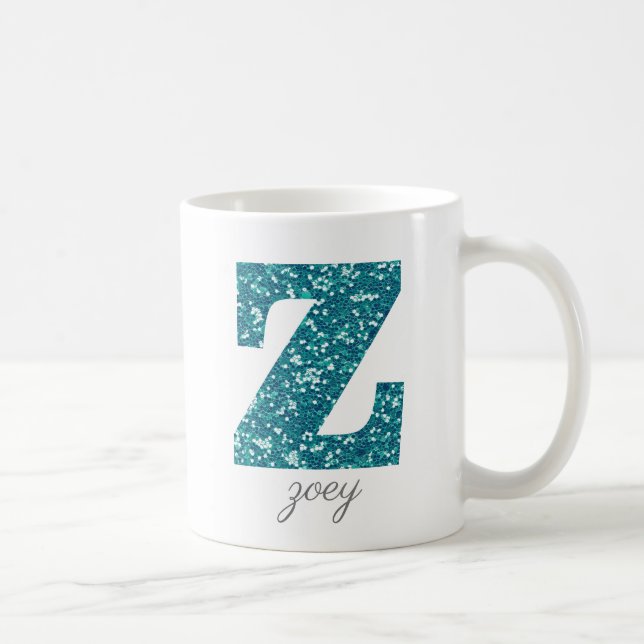 Blue Sparkly Glitter Letter Z Monogram Mug (Right)