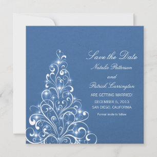 Blue Sparkly Holiday Tree Save the Date Invite