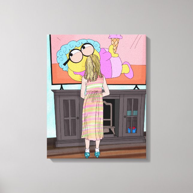 Blue Sparkly Shoes | Little Girl Watching Tv Canvas Print (Front)