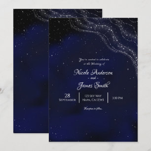 Blue Sparkly Starry Night Sky Wedding Invitation