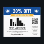 Blue Special Offer Discount Your Logo & QR Code Flyer<br><div class="desc">Special offer discount flyer for your small business with a blue banner at the top combined with a smaller yellow banner and bold white fonts. Special offer discount flyer personalised with your logo,  QR code,  and custom text.</div>