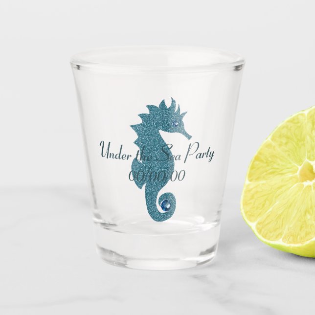 Blue Speckled Seahorse Shot Glass (Front)