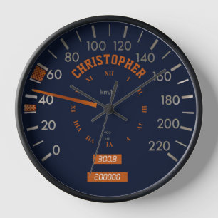 Blue Speedometer on Dashboard With Your Name Clock