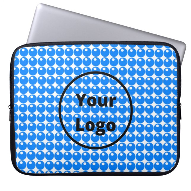 Blue sphere circles pattern on white laptop sleeve (Front)