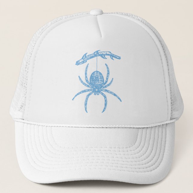 Blue Spider Hanging From Branch Trucker Hat (Front)