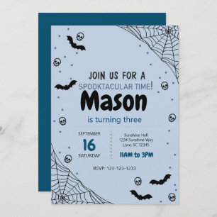 Blue Spider Web Halloween Birthday Invite