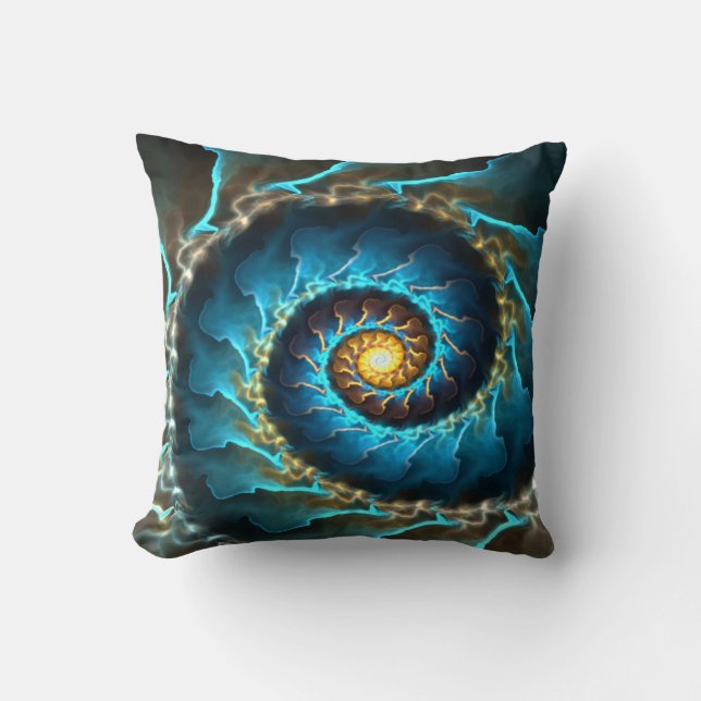 blue spiral abstract design fractal cushion (Front)