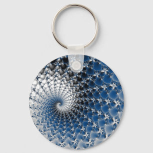 Blue Spiral Button Keychain