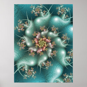 Blue Spiral Fractal Poster