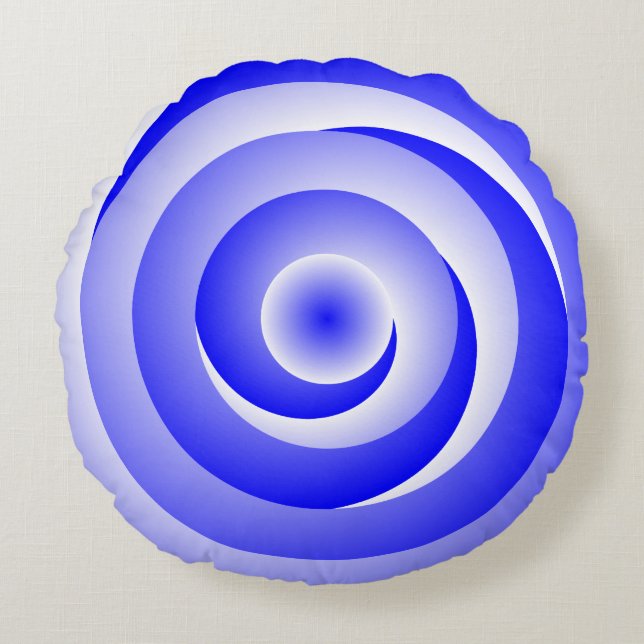 Blue Spiral Illusion by Kenneth Yoncich Round Cushion (Front)