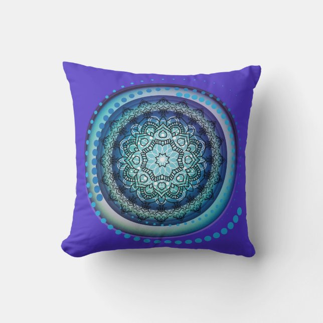 Blue Spiral Medallion Design Throw Pillow (Front)