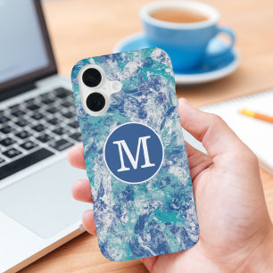 Blue Splash Custom Monogram  iPhone 16 Case