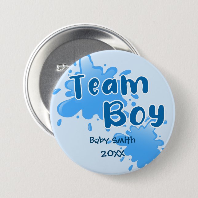 Blue Splash Gender reveal Team boy blue 7.5 Cm Round Badge (Front & Back)