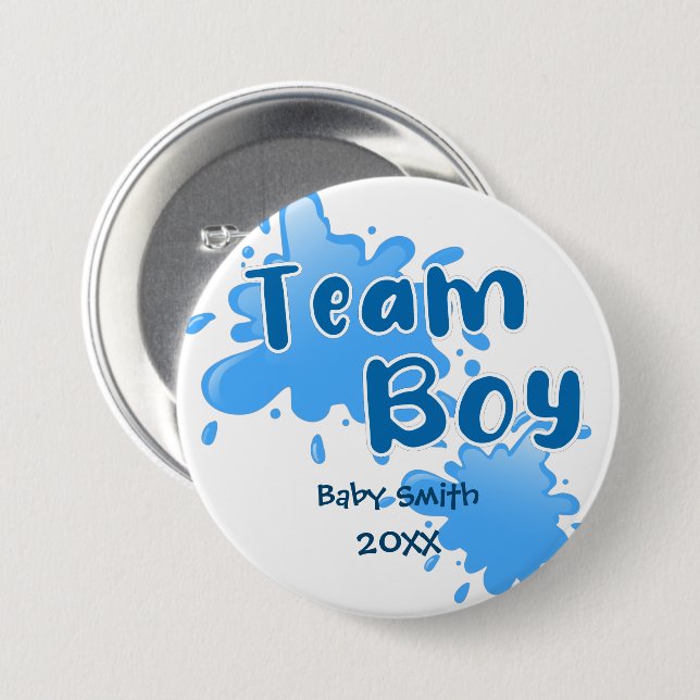 Blue Splash Gender reveal Team boy blue Button (Front & Back)