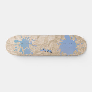 Blue Splash on Old Paper and Name Skateboard