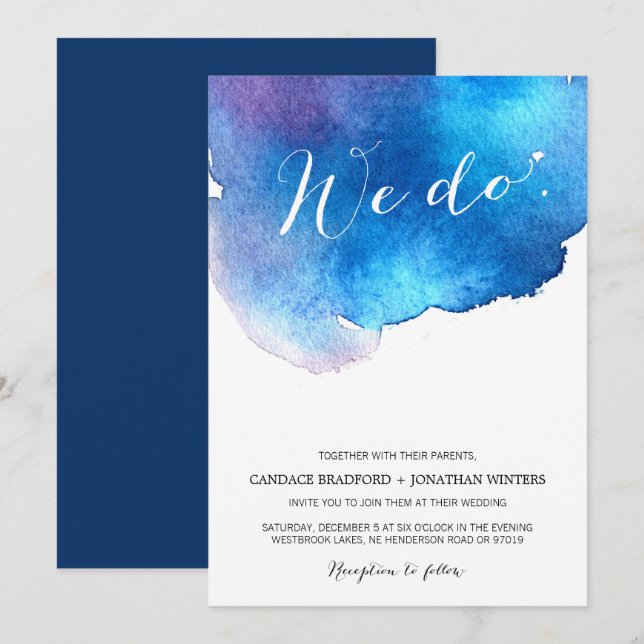 Blue Splash Watercolor Wedding Invitation (Front/Back)