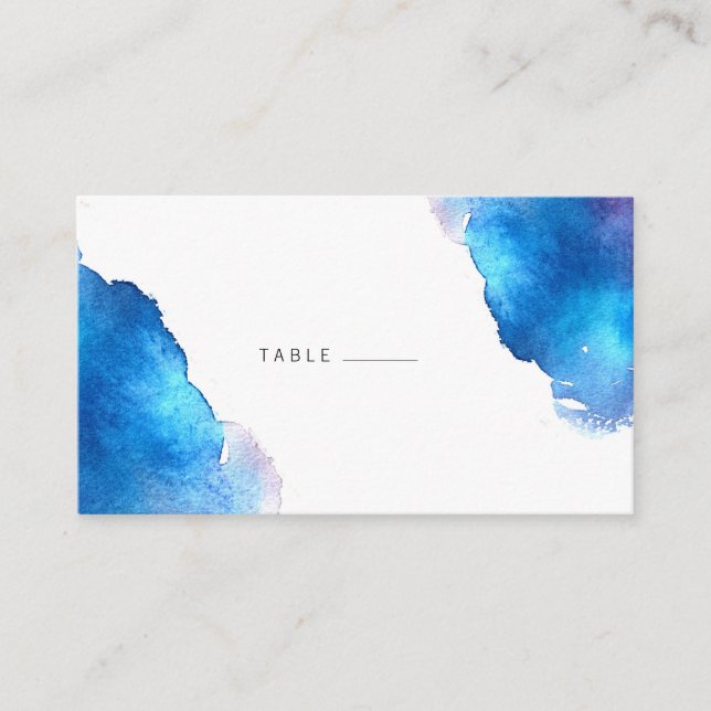Blue Splash Watercolor Wedding Place Card (Front)