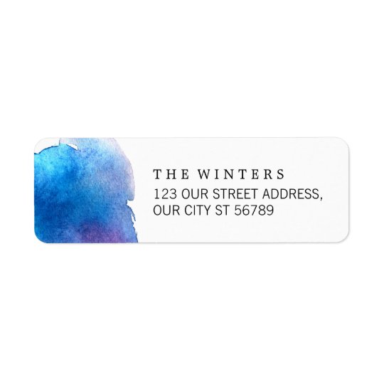 Blue Splash Watercolor Wedding Return Address Label