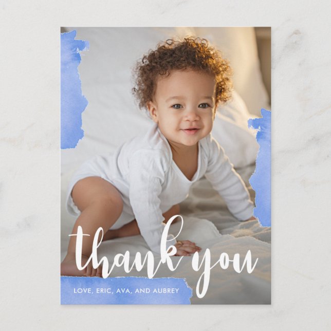 Blue Splashes Birthday Party Thank You Full Photo Postcard (Front)