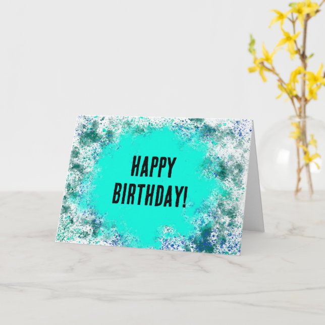 Blue splatter paint greeting card (Yellow Flower)