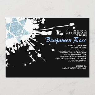 Blue Splatter Star Bar Bat Mitzvah Invitation