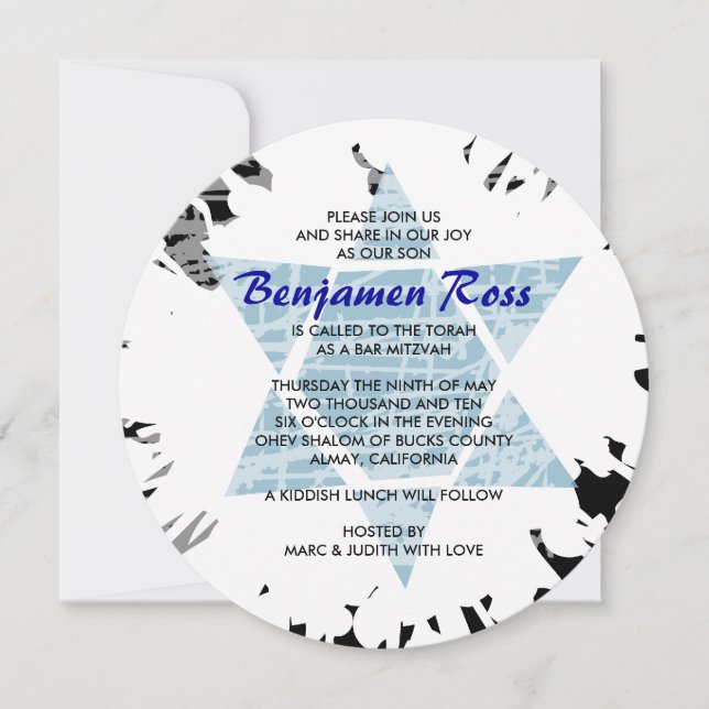Blue Splatter Star Bar Bat Mitzvah Invitation (Front)