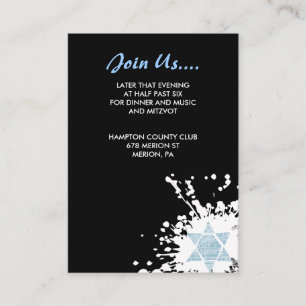 Blue Splatter Star Bar Bat Mitzvah Reception Card