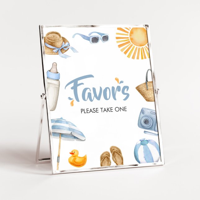 Blue Splish Splash Baby Shower Favours Poster (Boy Summer Beach Baby Shower Favors Sign)