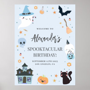 Blue Spooky Birthday Welcome Sign