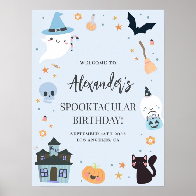 Blue Spooky Birthday Welcome Sign (Front)