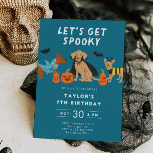 Blue Spooky Costume Dogs Halloween Birthday Invitation