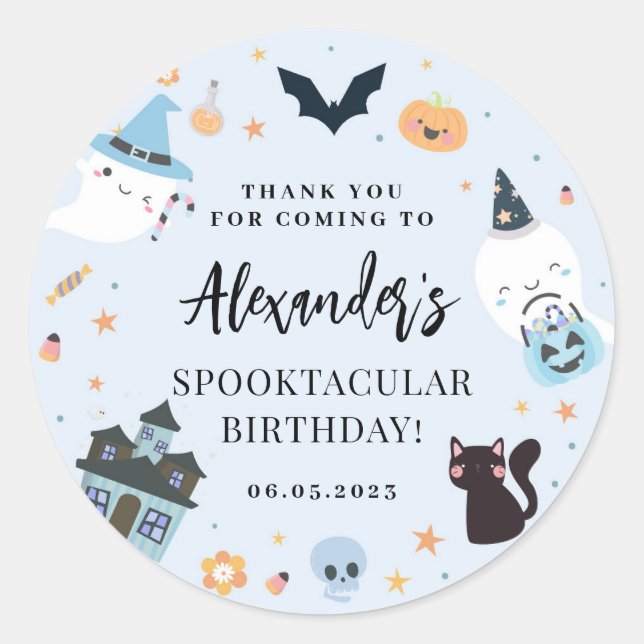 Blue Spooky Halloween Birthday Sticker (Front)