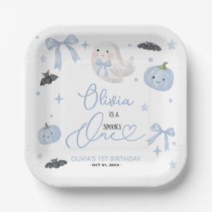 Blue Spooky One 1st Birthday Cute Ghost Halloween Paper Plate