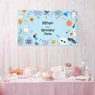 Blue Spooky One Cute Ghost Halloween 1st Birthday Banner