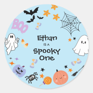Blue Spooky One Cute Ghost Halloween 1st Birthday Classic Round Sticker