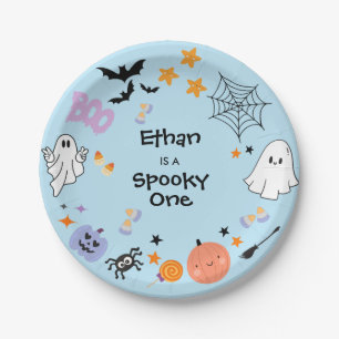 Blue Spooky One Cute Ghost Halloween 1st Birthday Paper Plate