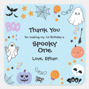 Blue Spooky One Cute Ghost Halloween 1st Birthday Square Sticker
