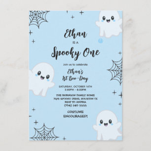 Blue Spooky One CuteGhost Halloween 1st Birthday Invitation