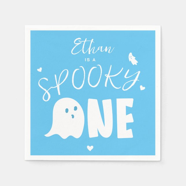 Blue Spooky One Ghost Boys First Birthday Napkin (Front)