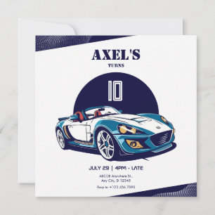 Blue Sport Car birthday Invitation