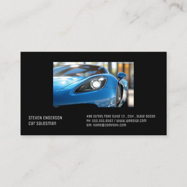 Blue Sports Car | Close Up  Business Card (Front)