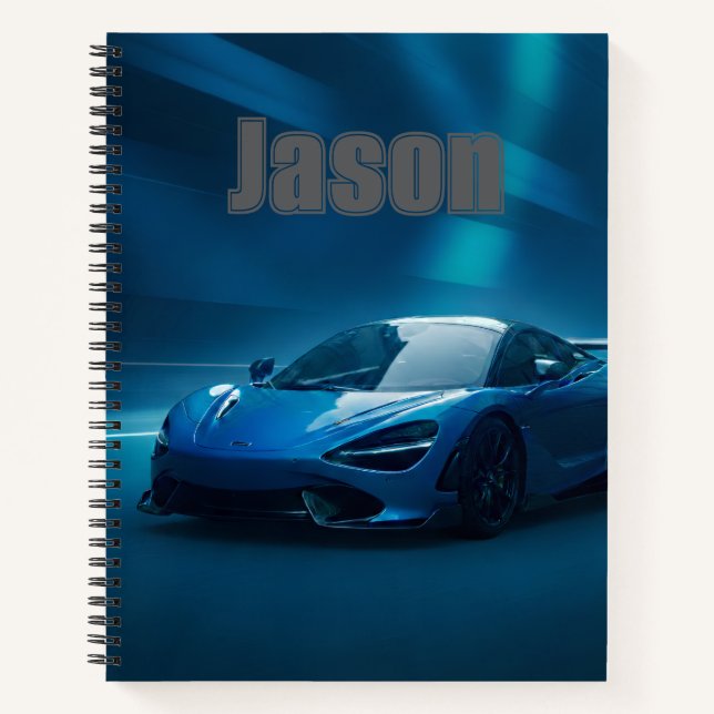 Blue sports car Notebook, with your name on it Notebook (Front)