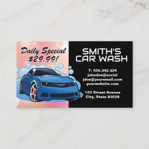 Blue Sports Car   Soap Bubbles   Auto Wash Business Card