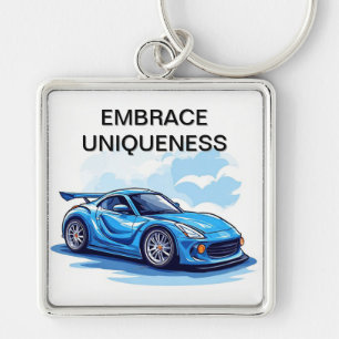 Blue Sports Car Under Clear Sky Key Ring